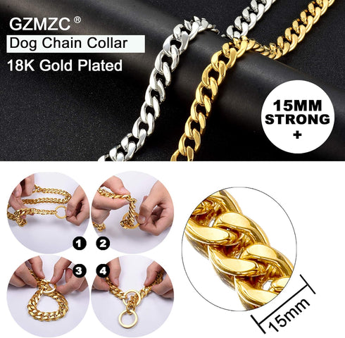 Dog Chain Collar 13/15/19MM High Polished Stainless Steel 18K Gold NK P Chain for Small Dogs