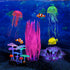 Lpraer 5 Pack Glow Aquarium Decorations, Kelp Coral Mushroom Jellyfish Simulation Plants for Fish Tank