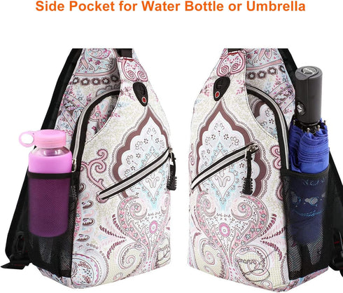 MOSISO Sling Backpack, Travel Hiking Daypack Pattern Rope Crossbody Shoulder Bag in National Style