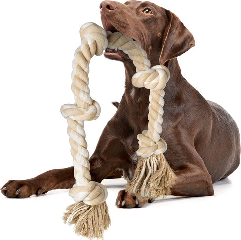 Fida Dog Rope Toys for Large/Medium Aggressive Chewers - Tough 3 Feet 5 Knots Indestructible Natural Cotton Rope