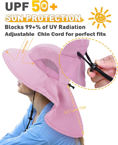 Neck Flap Sun Hat with Wide Brim, UPF 50+ for Hiking, Safari, Fishing, Men and Women