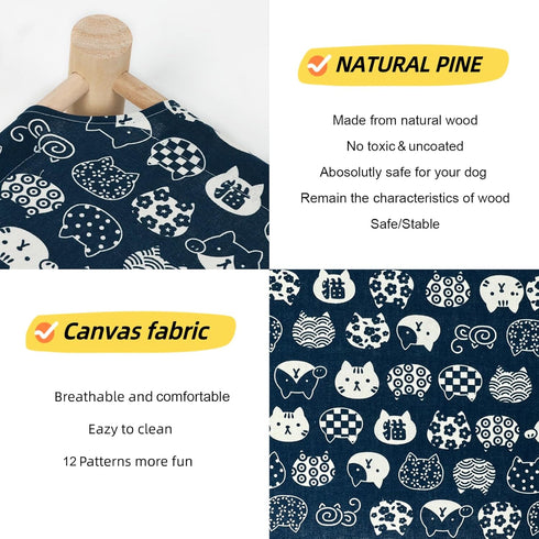Patas Lague Pet Bed - Small Elevated Cooling Hammock Bed, Wood, 19x19x5 inches, 20 lbs, Blue for Cats and Dogs