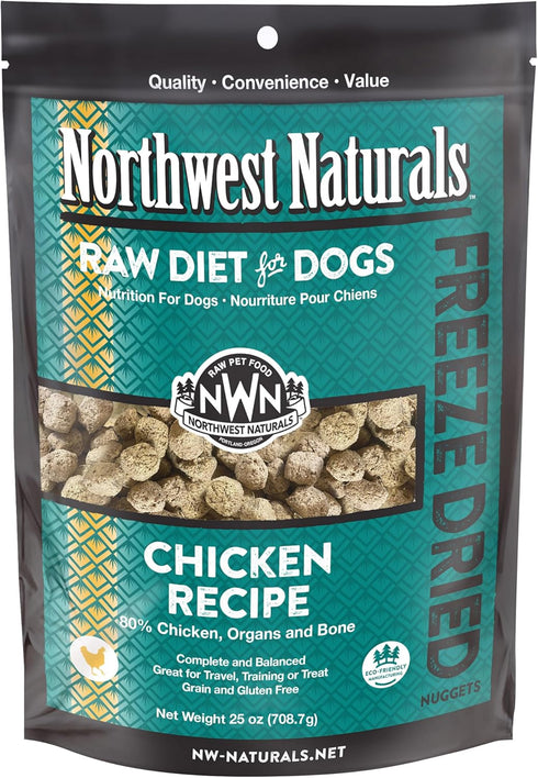 Northwest Naturals Freeze-Dried Chicken Dog Food - Bite-Sized Nuggets - Grain-Free, High-Protein,