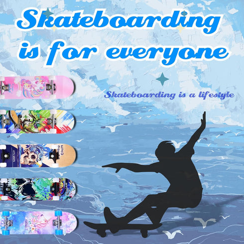 Skateboards for Beginners, Kids, Boys, Girls, Teens, and Adults - 31 Inch Complete Standard Skateboards with 7-Layer
