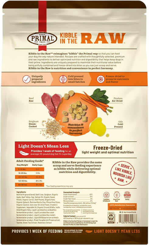 1.5 lb Primal Kibble in The Raw, Freeze Dried Dog Food, Beef, Scoop & Serve, Made with Raw Protein, Whole Ingredient
