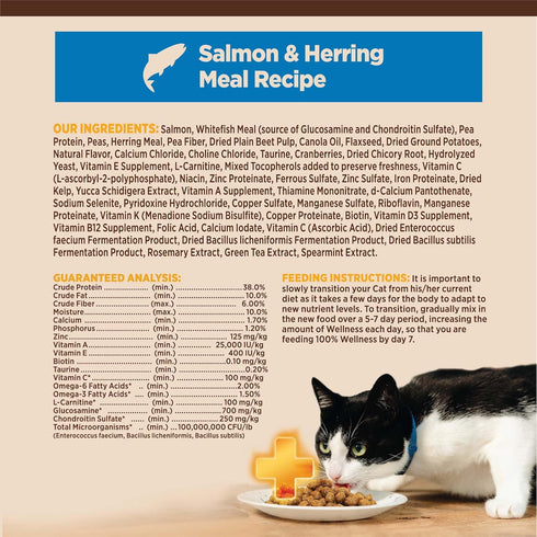 Wellness CORE+ Natural Grain-Free, High Protein Adult Dry Cat Food, Salmon and Herring Meal, 5 Pound Bag