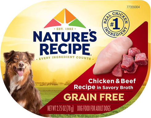 Nature's Recipe Grain Free Chicken & Beef Wet Dog Food in Savory Broth, 2.75 oz. Cup, 12 Count