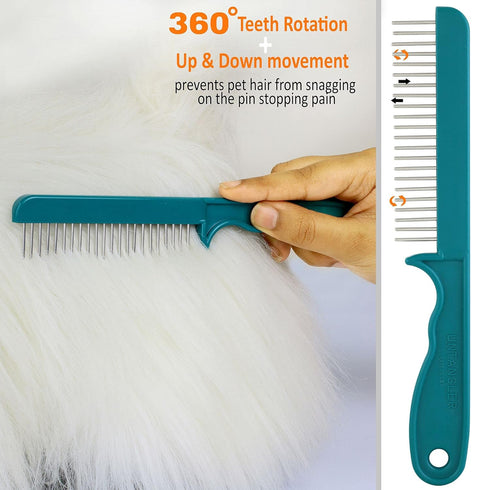 Super-Groom Combs with Smooth Rotating Teeth for Painless Mat Removal (French Rose Pink, 30 Fine-spaced Teeth)