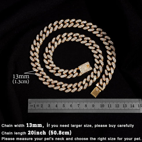 Cuban Link Dog Collar, Gold Silver Metal Chain Collar, 20 Inch, Diamond Pet Collars for Dogs Cats Jewelry