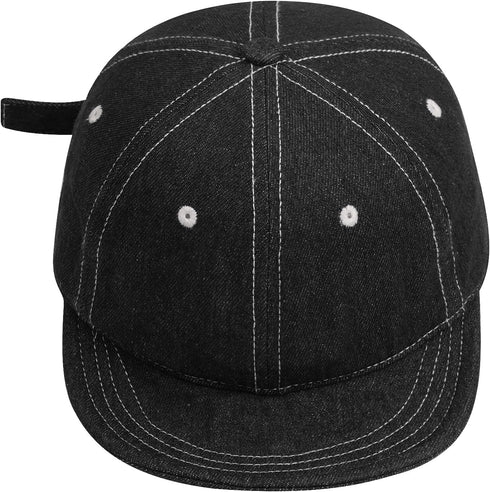 Stylish Short Bill Denim Baseball Cap - Soft Flat Brim Snapback Trucker Hat, Casual Dad Hat