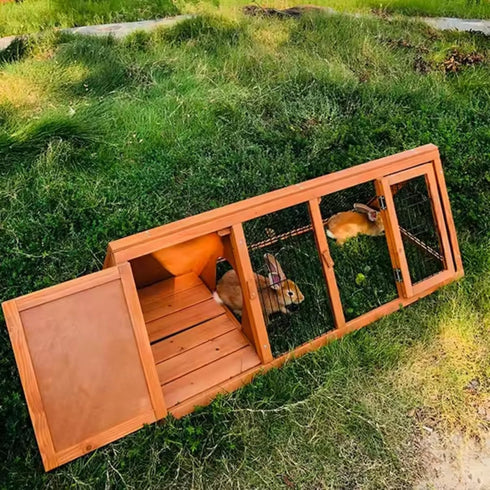 2 Garvee Wooden Rabbit Cage, A-Frame Chicken Coop Outdoor with Doors & Run, Triangle Rabbit Hutch with Ventilating