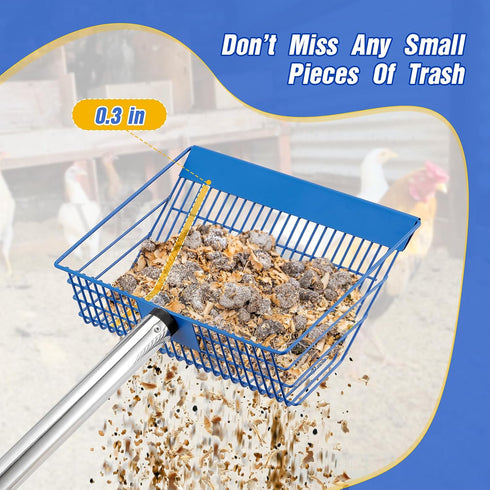 35" 64" Large Chicken Poop Scooper, Heavy Duty Chicken Coop Scoop for Sand, to Adjustable Stainless Steel Handle