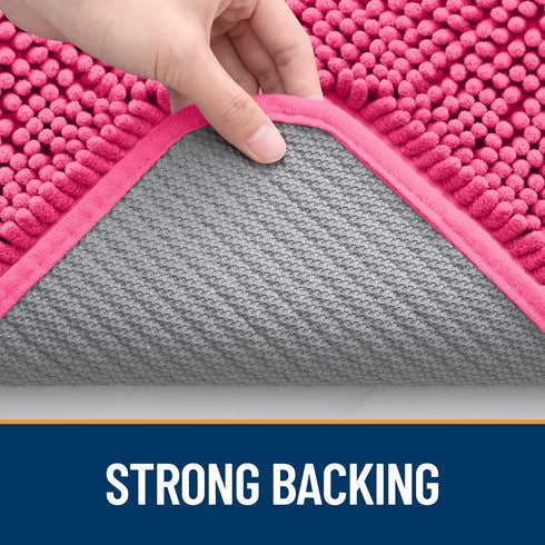OLANLY Dog Door Mat for Muddy Paws, 30x20, Absorbent Non-Slip Washable Mat, Quick Dry Chenille, Hot Pink