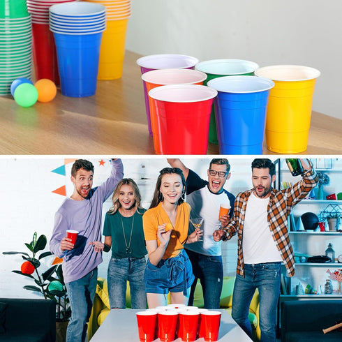 Qinyoung 228 Set Pcs Cups and Balls Game for Party, Plastic Flip Cup Stacking Game Colorful Reusable Table Tennis Ball