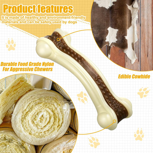 Sosation 6 Pcs Dog Meal Toys for Aggressive Chewers, Tough Puppy Teething Nylon Beef Flavor Bones for Large Medium