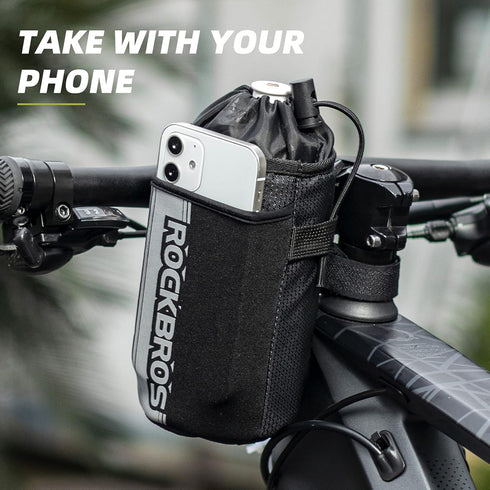 ROCKBROS Bike Water Bottle Holder Bag Handlebar Stem Bag for Mountain Road Bike, Insulated Storage Pouch