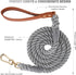 5 FT Dog Leash Handmade Braided Cotton Rope Dog Leash with Leather Handle for Small Medium and Large Dogs, Grey
