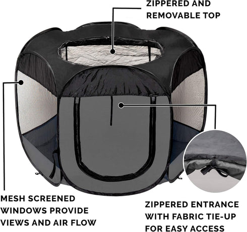 Furhaven Portable Dog Playpen Cat Tent, Pet playground,Kennel foldable indoor outdoor zippered puppy crate - Gray