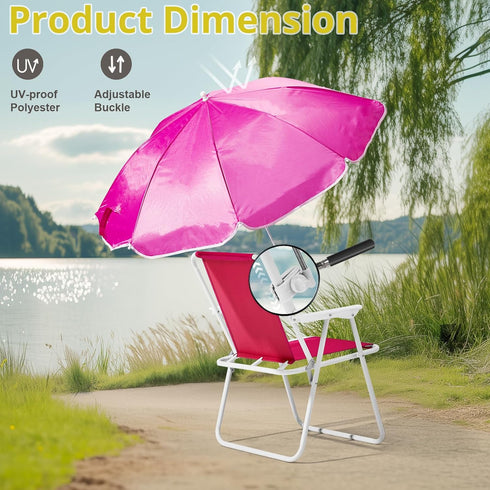 Generic Folding Beach Chairs, Outdoor Picnic Portable Chair with Removable Umbrella, Camping Chair for Patio, Pool