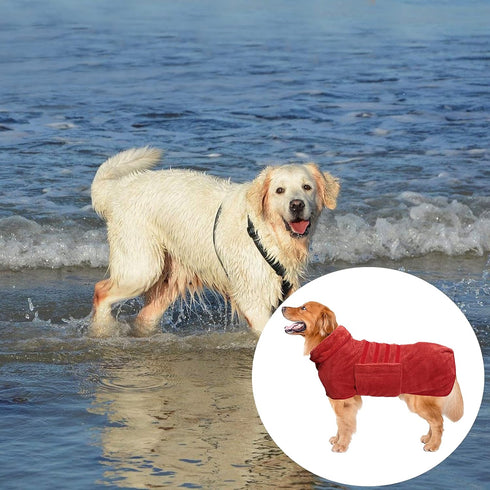 Geyecete Dog Bathrobe Towel Drying Coat - Fast Drying Super Absorbent Pet Bath Robe Towel - Pineapple Grid - Red (L)