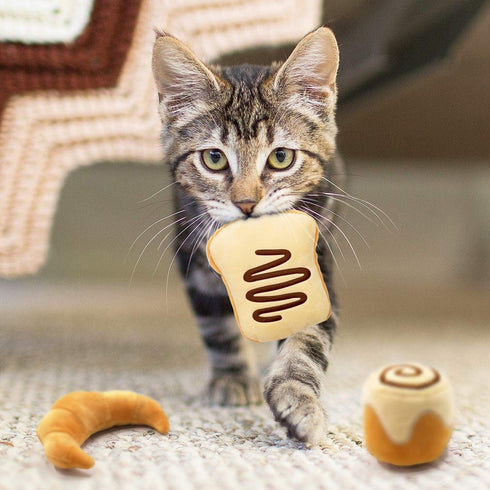 Bread Catnip Toys - Indoor Interactive Chew Bite Kick Toy Set, 6 Pack Plush Catmint Birthday Presents