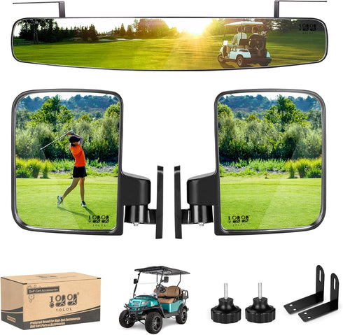 Universal Golf Cart Rear View Mirror Kit, Wide Convex and Folding Side View Mirrors for Club Car, EZGO