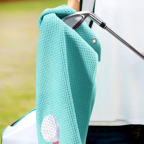 Set of 2 Vansolinne Golf Gifts for Women Microfiber Waffle Pattern Golf Towels with Clips - Pink Blue