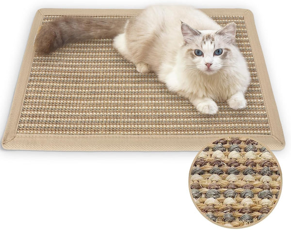 FUKUMARU Cat Scratcher Mat, 23.6 X 15.7 Inch Natural Sisal, Horizontal Cat Floor Scratching Pad (Cream - Thicken)