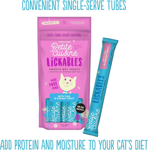PETITE CUISINE Lickables Smooth Wet Cat Treats, Tuna in Creamy Gravy, 12 pouches, 2oz each (49165)
