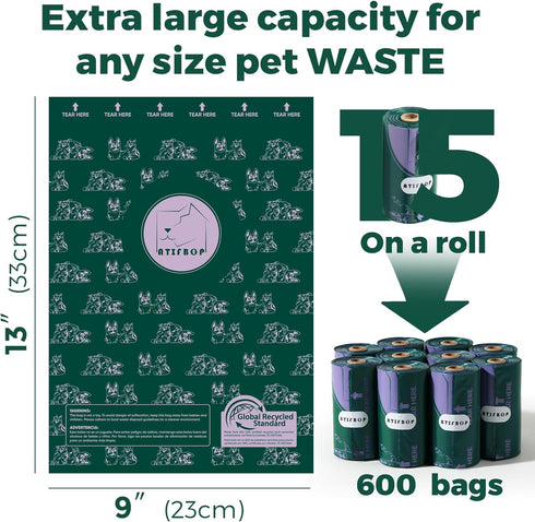 Dog Poop Bags Rolls, Extra Thick Leak-proof Waste Bags, 600 Bags in 40 Refill Rolls