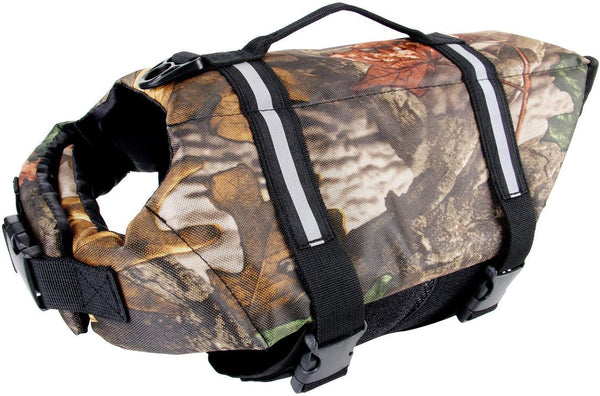 Camo Pet Life Preserver Jacket, Camouflage Dog Life Vest with Adjustable Buckles, Dog Safety Life Coat for Swimming,