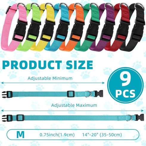 9 Pieces Adjustable Dog Collar for Medium Dogs - Soft Nylon with Quick Release Buckle, Bulk for Walking Running