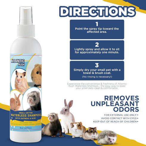 8oz 8oz Set Small Critter Shampoo Bundle - Fragrance Free & No Rinse Shampoo for Ferrets, Guinea Pigs, Hedgehogs, Sugar