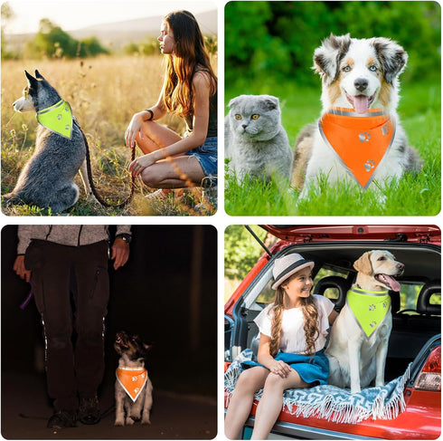 2 Pcs Reflective Dog Bandana - Neon Orange Green High Visibility Reflective Gear for Dog Safety
