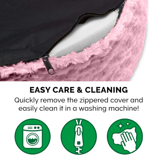 Furhaven Dog Bed for Small Dogs with Removable Washable Cover & Pillow Cushion Insert, Ultra Plush Faux Fur Oval