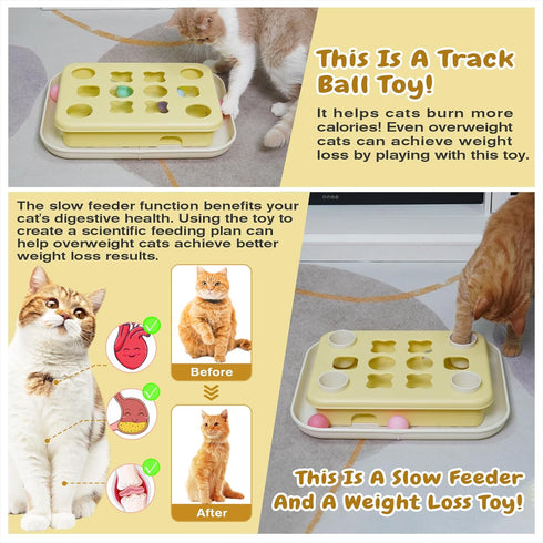 3 KADTC Cat Enrichment Toys, Ways to Play, Large Size, Track Balls & Peek-and-Play Box, Cat Puzzle Feeder Toy, Slow