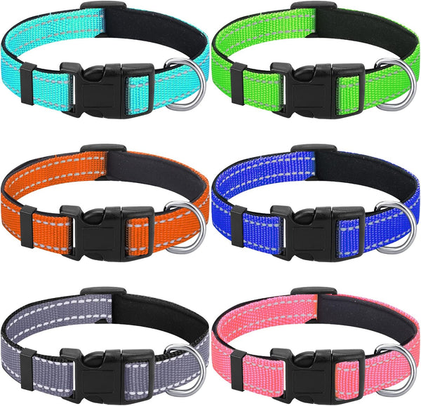 6 Pcs Reflective Dog Collar, Soft Padded Breathable Nylon Adjustable Puppy Collar with Safety Locking Buckle