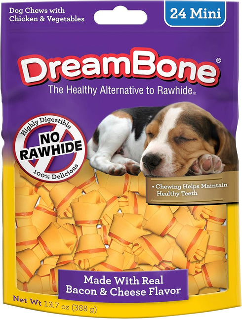 DreamBone Mini Chews, Real Bacon and Cheese Flavor, Rawhide-Free Dog Chews, 24 Count