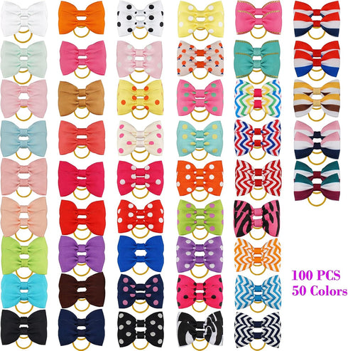 Yxiang 100PCS Dog Bows, Cute Dog Hair Bows Yorkie Puppy Bows with Rubber Band Pet Grooming Bows Colored Polka Dot Dog Hair Accessories for Small Dog - 50 Pairs