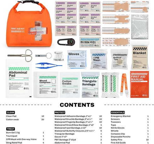 RHINO RESCUE Waterproof First Aid Kit, Lightweight Dry Bag for Emergency Survival Supplies, Orange