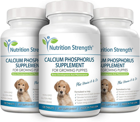 Calcium Phosphorus Supplement for Dogs, Promote Healthy Bones and Puppy Growth Rate, 120 Chewable Tablets