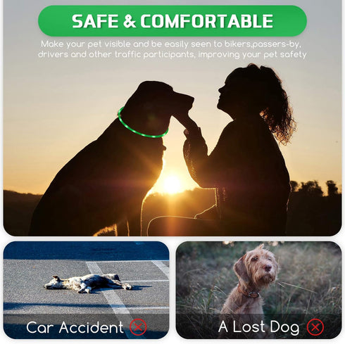 Weewooday 5 Pcs Light Up Dog Collars, Silicone LED Lighted for Night Walking, Rechargeable Glow in The Dark Safety