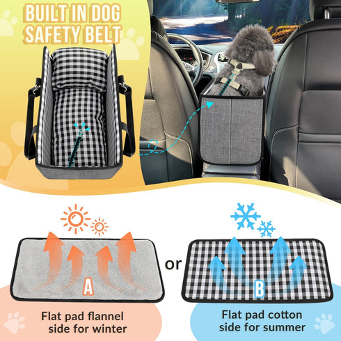 11lbs SlowTon Console Dog Car Seat - Portable Dogs Armrest Booster Seat for Small Dog, Anti-Collapse Pet Car Seat
