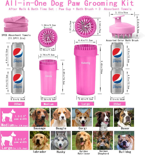 Kabetig 2-in-1 3 Dog Paw Cleaner Kit for L/XL Dogs - Quick Clean No Full Bath, Paw Wash Cup with Detachable Silicone