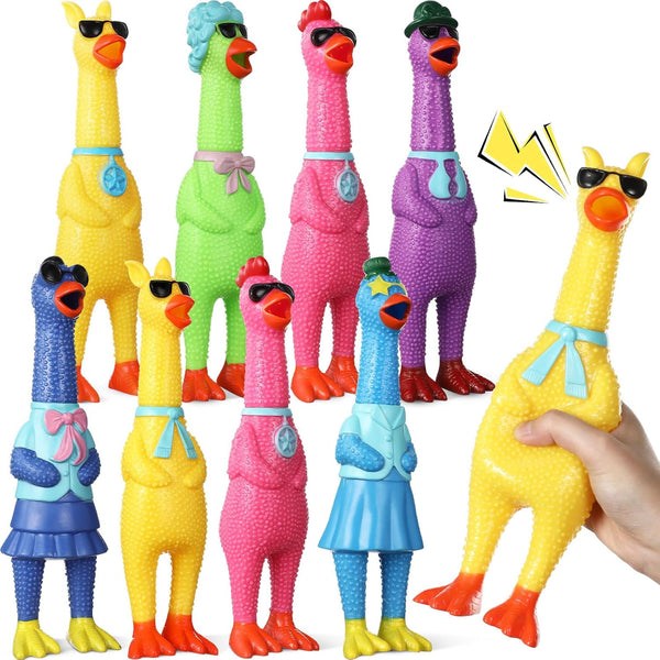 8 Pcs Silly Rubber Chicken Screaming Chicken Dog Toy with Squeaker Large
