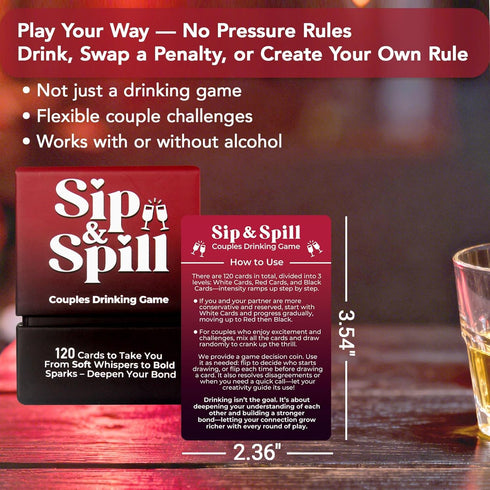 120 Valentines Gift for Couples, Gift for Him Sip & Spill Couples Card Game, Fun Dares & Conversation Cards with Metal