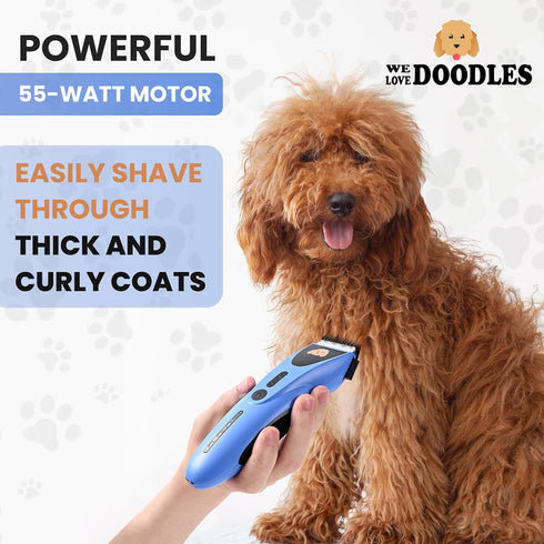 We Love Doodles Dog Clippers for Thick Coats - Powerful Cordless Trimmer with 8 Detachable Blades