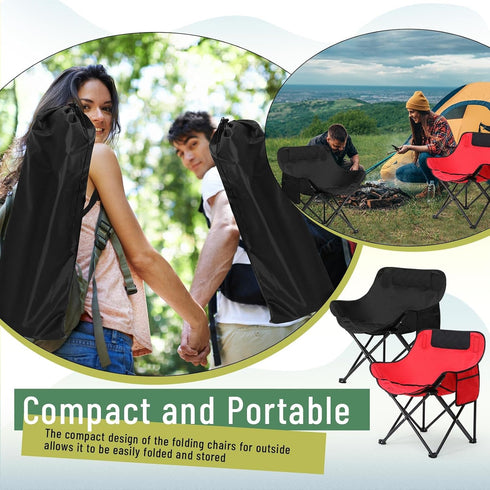 Seeloowy 2 Pack 600D 330lbs(Red, Compact Camping Chairs Portable Folding for Outside with Carry Bag Lightweight Moon