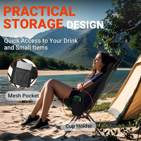 440LBS Backpacking Overmont Portable High-Back Camping Chair - Support Oversized Lightweight Folding Chair for Adults