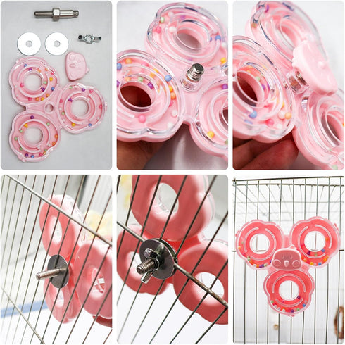 MinrzPet 2 Pack Spinning Bird Toy, Bird Cage Accessories, Interactive Enrichment Chewing Exercise Toy for Budgies